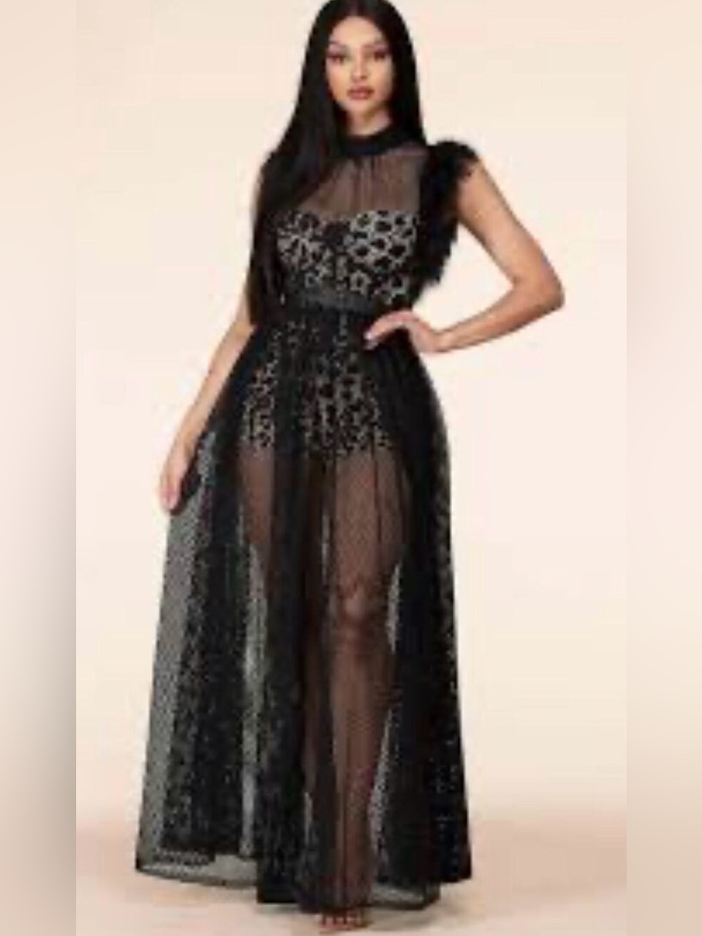 Latiste Two Piece Set Leopard Print Romper Mesh Overlay Maxi Dress Large NWT